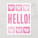 Pink Heart Grid Hello Postcard