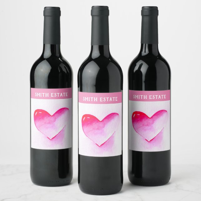 Pink heart grunge pop love me wine label (Bottles)