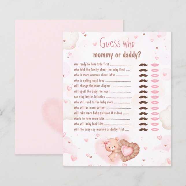 Pink Heart Guess Who Mommy Daddy Baby Shower Game (Front/Back)