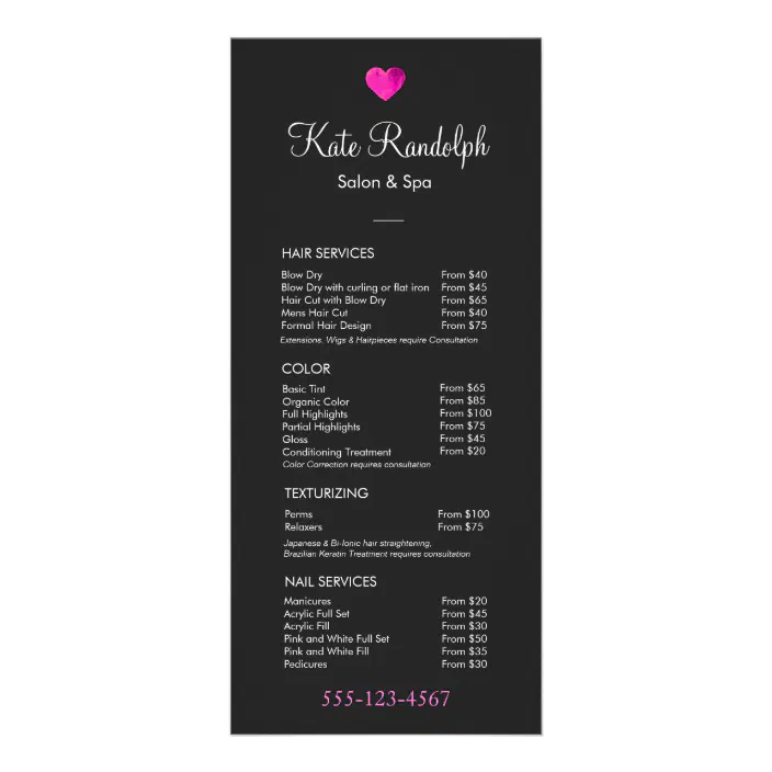 hair menu wigs price