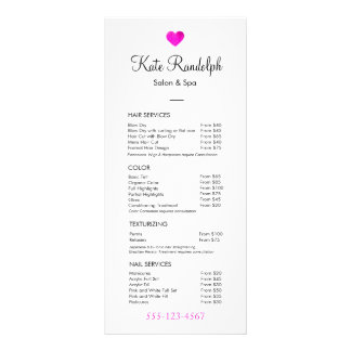 Pink Heart Hair Stylist White Price List Menu