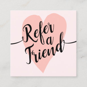 Pink Heart Handwritten Script Calligraphy Referral Card