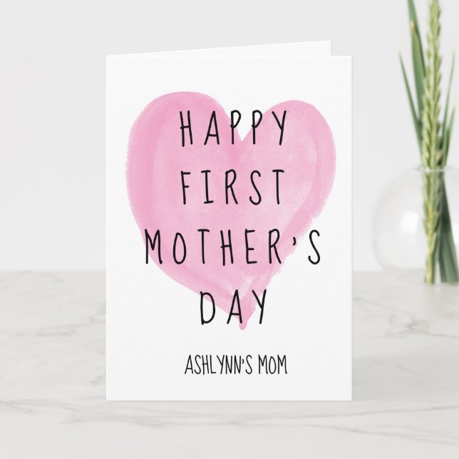 Pink Heart Happy 1st Mother's Day Mom Card (Front)
