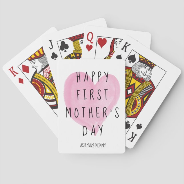 Pink Heart Happy First Mother's Day Poker Cards (Back)