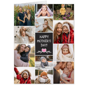 Pink Heart Happy Mother's Day 12 Photo Collage Big Card