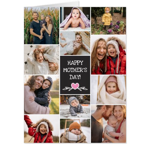 Pink Heart Happy Mothers Day 12 Photo Collage Big Card