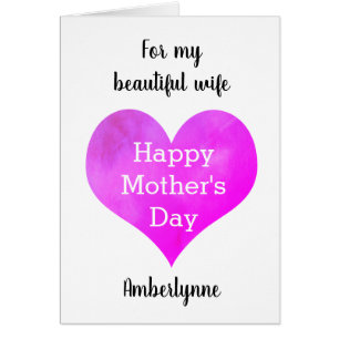 Pink Heart Happy Mothers Day Wife Cards