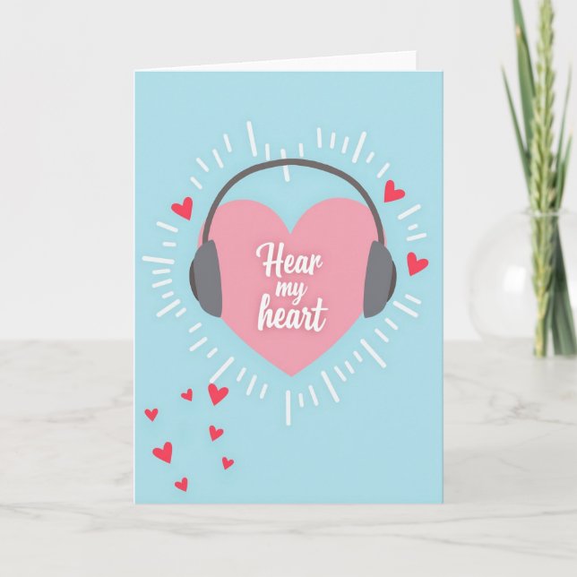 Pink Heart Headphones Love Card (Front)