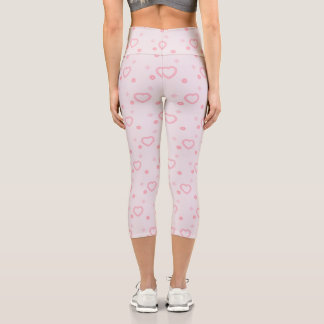 Pink Heart High Waisted Capri Leggings for Women