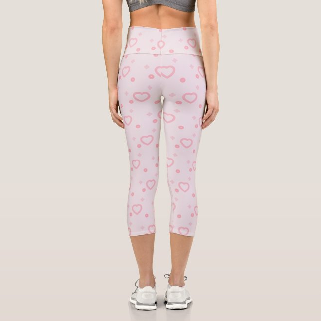 Pink Heart High Waisted Capri Leggings for Women (Back)