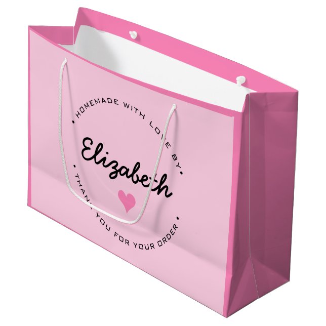 Pink Heart Homemade with Love Thank you Large Gift Bag (Front Angled)