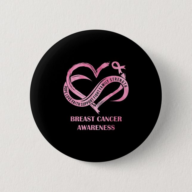 Pink Heart Hope Love Faith Breast Cancer Awareness Button (Front)
