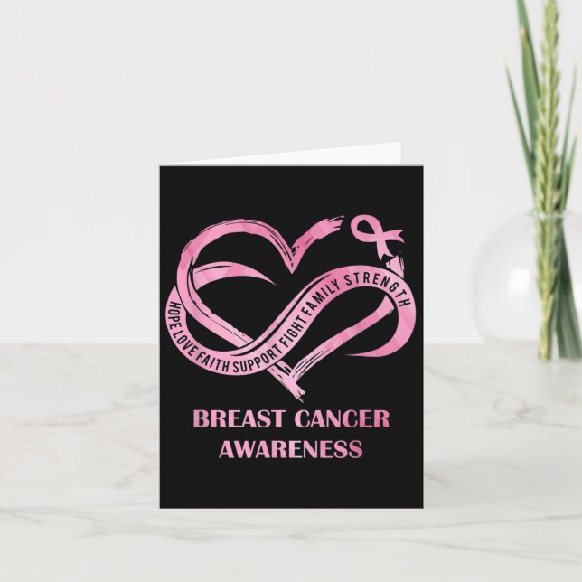 Pink Heart Hope Love Faith Breast Cancer Awareness Card (Front)