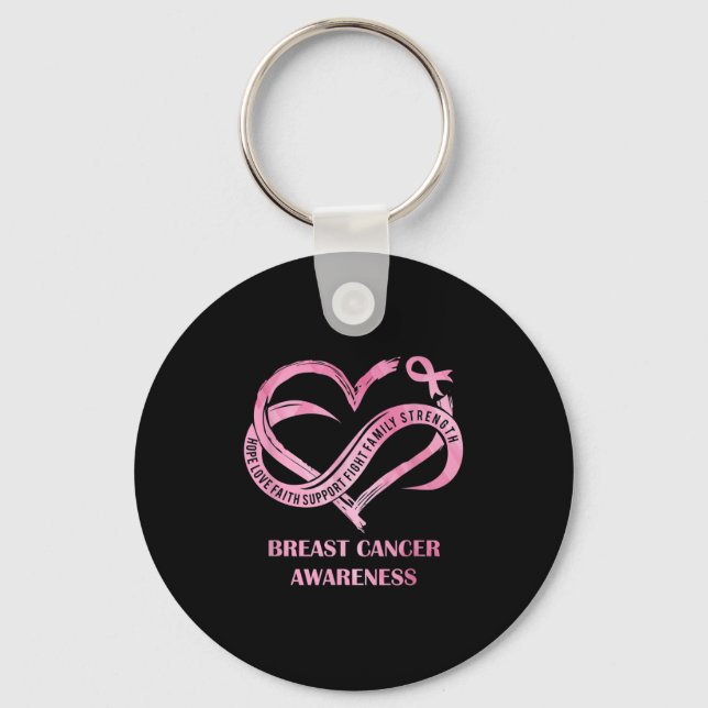 Pink Heart Hope Love Faith Breast Cancer Awareness Keychain (Front)