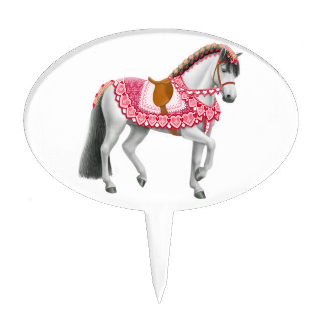 Pink Heart Horse Cake Pick (Front)