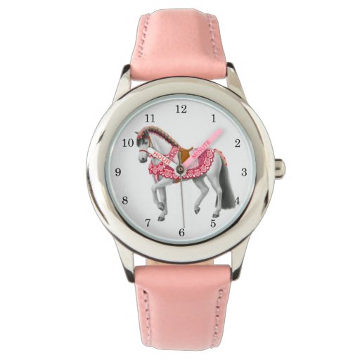 Pink Heart Horse Customizable Girls Watch | Zazzle