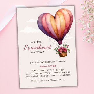 Pink Heart Hot Air Balloon Girl Baby Shower