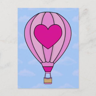 Pink Heart Hot Air Balloon Postcard