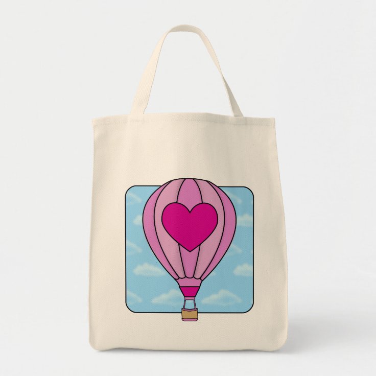 Pink Heart Hot Air Balloon Tote Bag | Zazzle