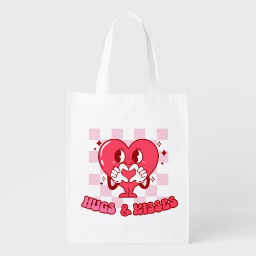 Pink Heart Hugs and Kisses Grocery Bag