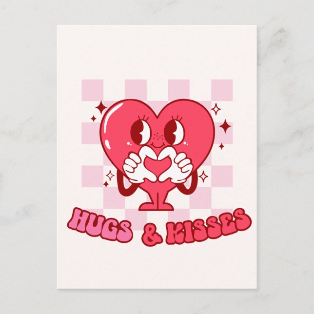 Pink Heart Hugs and Kisses Postcard (Front)