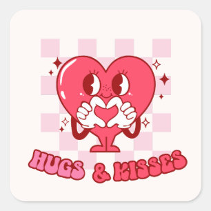 Pink Heart Hugs and Kisses Square Sticker