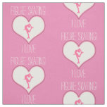 Pink Heart I Love Figure Skating Fabric