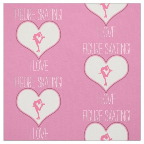Pink Heart I Love Figure Skating Fabric