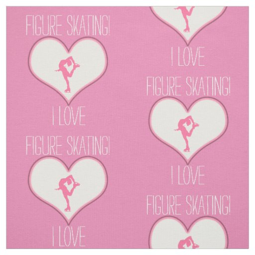Pink Heart I Love Figure Skating Fabric