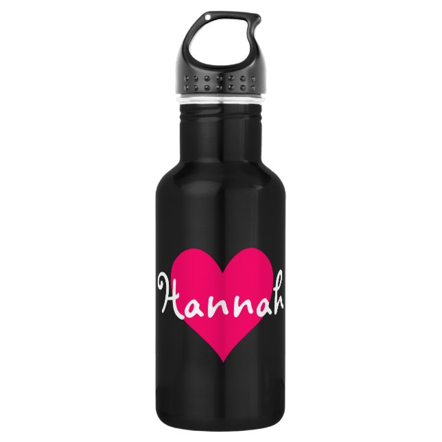 Pink Heart I Love Hannah Stainless Steel Water Bottle (Front)