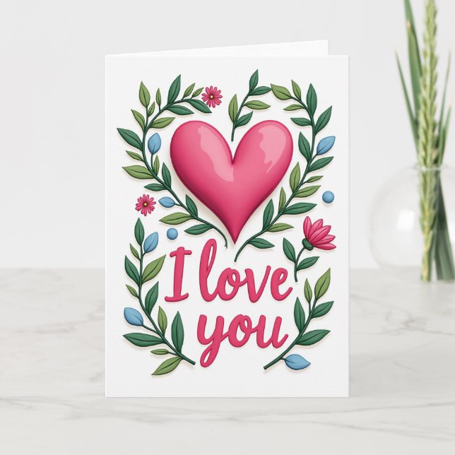 Pink Heart I Love You Art Card (Front)