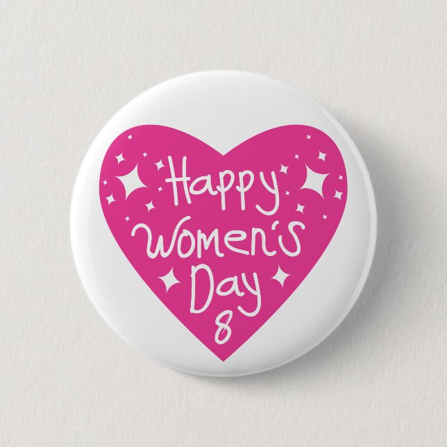 Pink Heart International Women's Day Typography Button (Front)