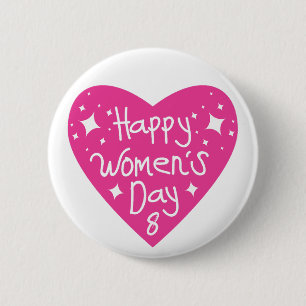 Pink Heart International Women's Day Typography Button