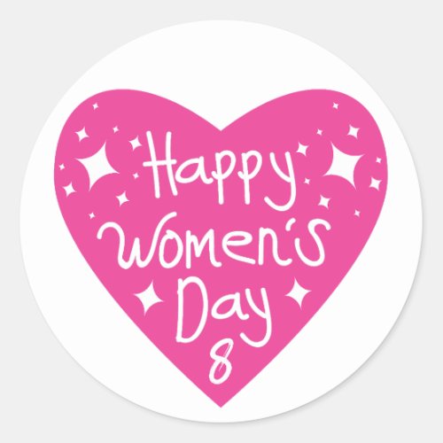 Pink Heart International Womens Day Typography Classic Round Sticker