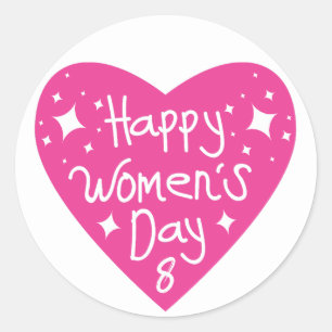 Pink Heart International Women's Day Typography Classic Round Sticker