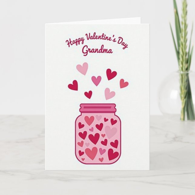 Pink Heart Jar Grandma Card (Front)