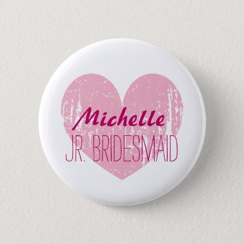 Pink heart junior bridesmaids buttons for girl