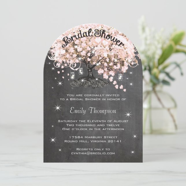 Pink Heart Leaf Tree Bridal Shower Invite (Standing Front)