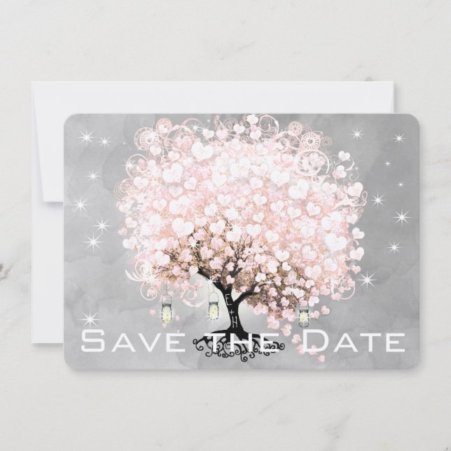 Pink Heart Leaf Tree Save the Date (Front)