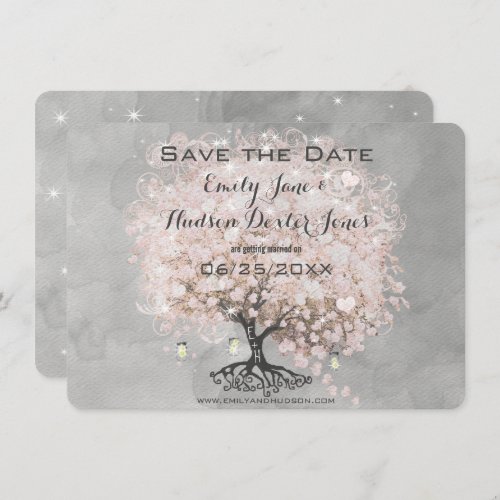Pink Heart Leaf Tree Save the Date Invitation