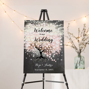 Pink Heart Leaf Tree Wedding Welcome Sign