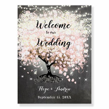 Pink Heart Leaf Tree Wedding Welcome Sign