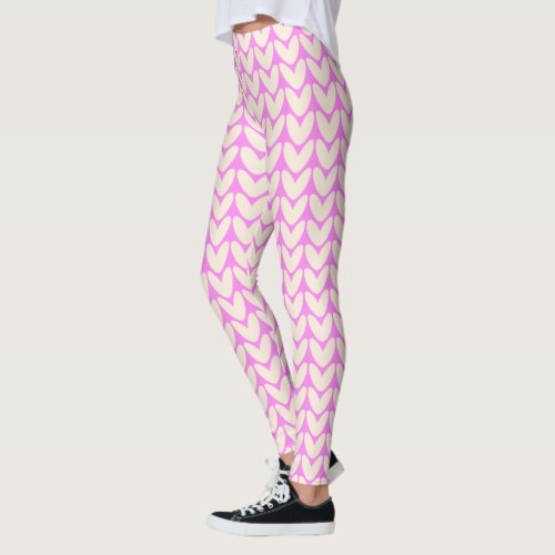 Pink Heart Leggings  Women Power White Pink