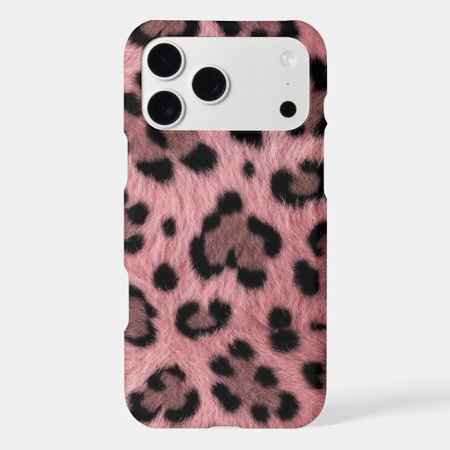 Pink Heart Leopard Faux Fur Animal Print Aesthetic iPhone Case (Back)