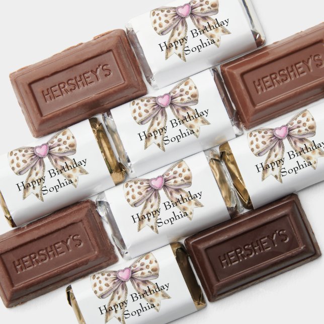 Pink Heart Leopard Girly Bow Birthday Hershey's Miniatures (Assorted)