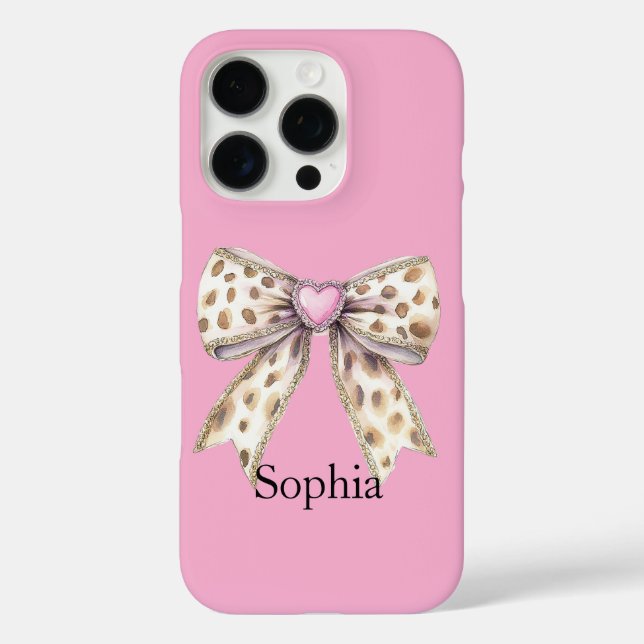 Pink Heart Leopard Girly Bow   Case-Mate iPhone Case (Back)