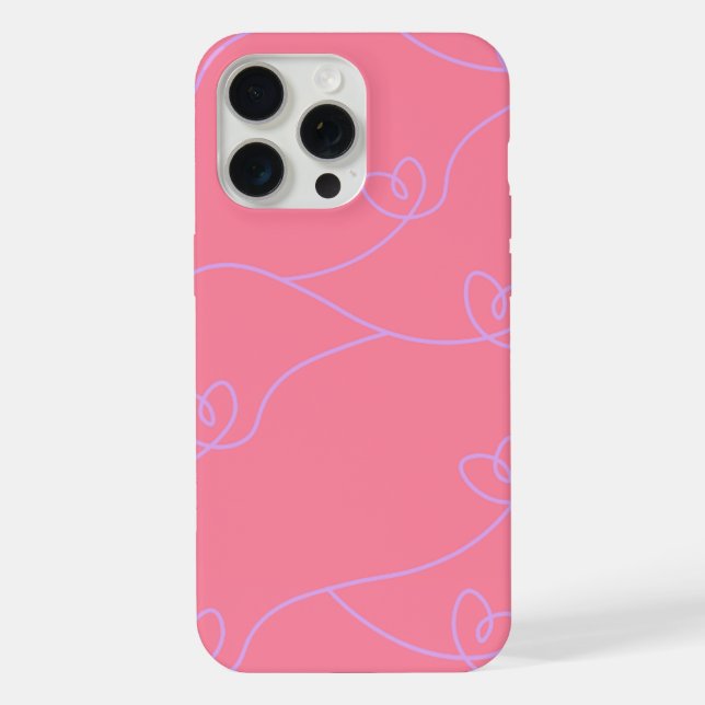pink heart line art iphone 15 case. case (Back)