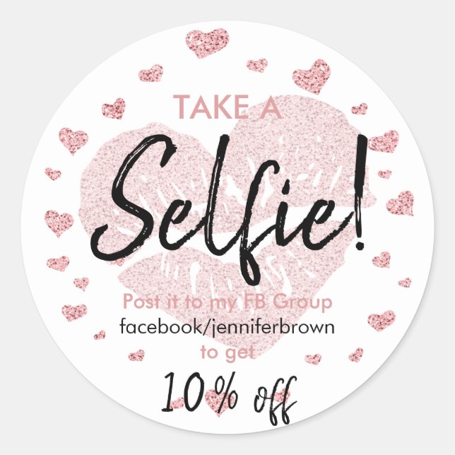 Pink Heart Lips Lipstick discount selfie makeup Classic Round Sticker (Front)