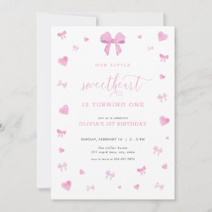 Pink Heart Little Sweetheart Birthday Invitation