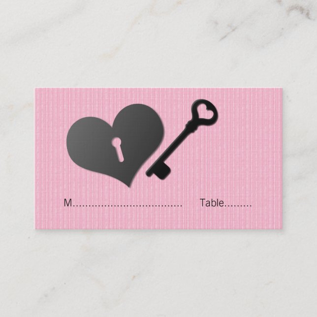 Pink Heart Lock and Key Place Card (Front)